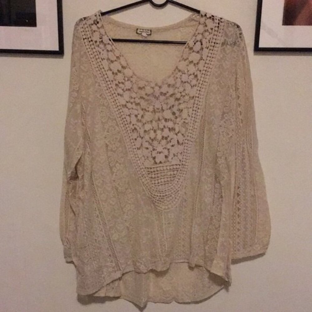 Eyeshadow Clothing 1X Crochet Long Sleeved Top Off White Bohemian